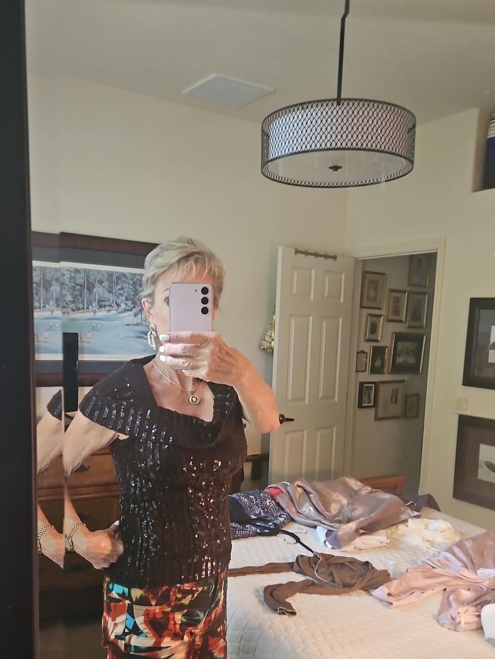 Dana Buchman Mahogany Sequin Scoop-Neck Midi Sweater